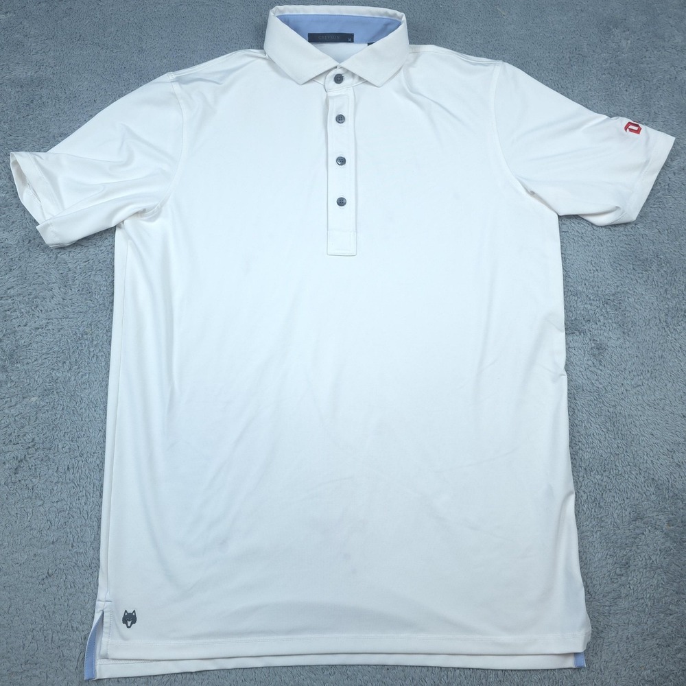 Greyson Polo Shirt Mens Medium White Duvel Beer Logo Golf Stretch Performance